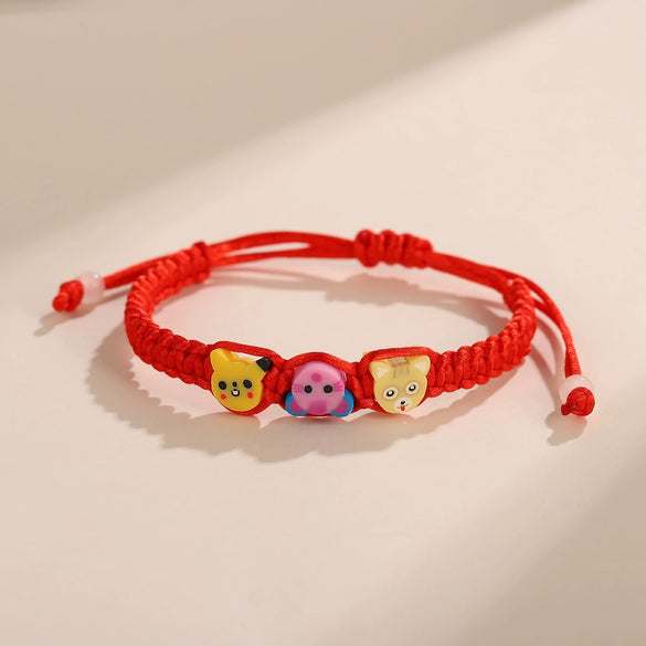 Children's Hand Woven Colorful Rope Bracelet With Soft Pottery Small Animal And Zodiac Cartoon Design Ethnic Style Made Of Soft Clay For Wholesale