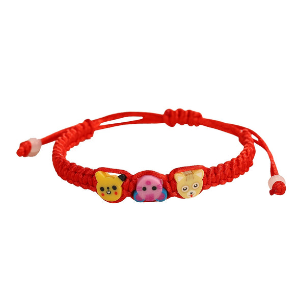 Children's Hand Woven Colorful Rope Bracelet With Soft Pottery Small Animal And Zodiac Cartoon Design Ethnic Style Made Of Soft Clay For Wholesale