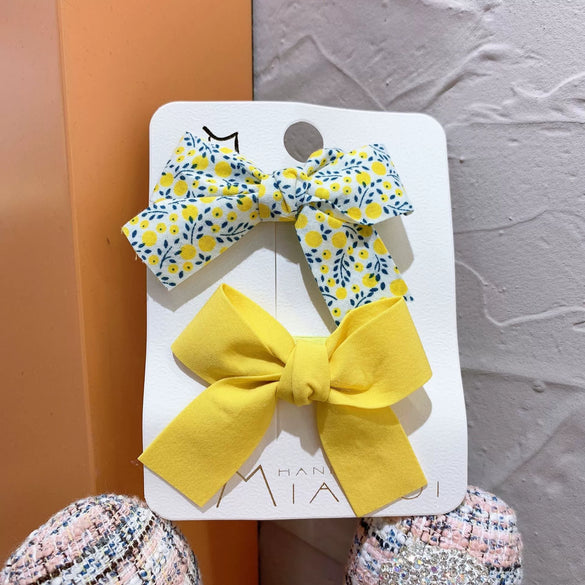 Children's Handmade Cloth Bow Duckbill Hair Clip Set Fresh Floral Macaron Color Side Hairpins Hair Accessories