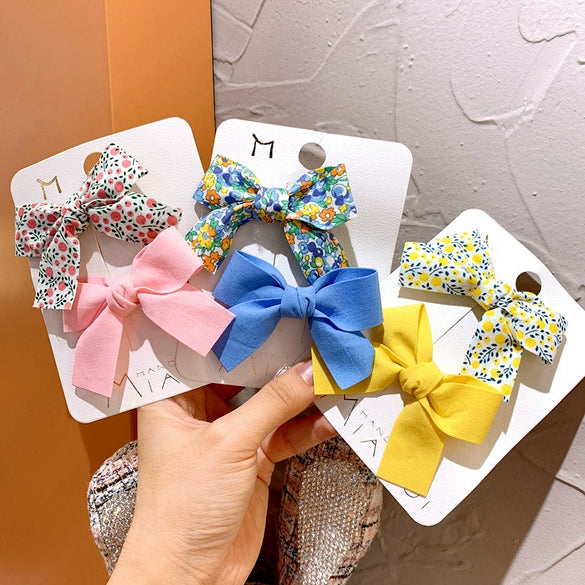 Children's Handmade Cloth Bow Duckbill Hair Clip Set Fresh Floral Macaron Color Side Hairpins Hair Accessories