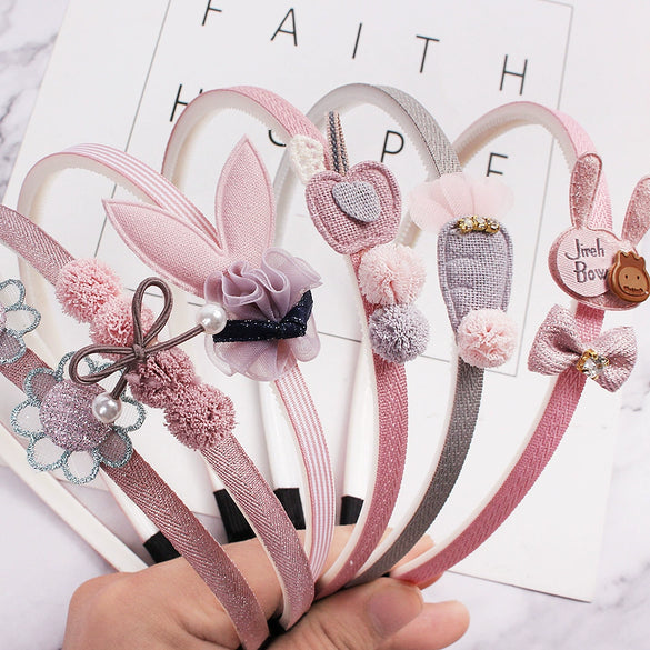 Children's Handmade Cloth Bow Headband With Cartoon Lace Design And Toothed Grip For Girls