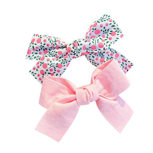 Children's Handmade Fabric Bow Side Hair Clip Sweet Pastoral Princess Style Girl Hair Accessories Two Piece Set