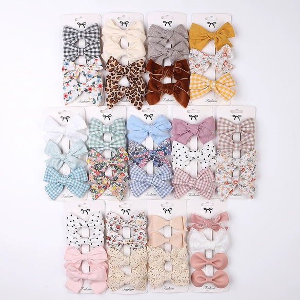 Children's Handmade Fabric Floral Bow Hair Clip Set Simple Fresh Baby Hair Accessories Right Side Hairpins