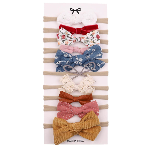 Children's Handmade Nylon Fabric Bow Plaid Hair Band Set Soft Elastic Bow Hair Rope Headdress Accessories