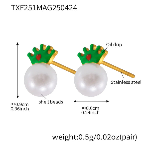 Children's Jewelry Set With Omega Crown Beads In Stainless Steel And Green Glass Electroplated Small Fresh Cute Design