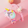 Children's Plastic Digital Scale Watch And Beaded Unicorn Necklace Set Cartoon Style Round Dial Spiral Crown Pin Buckle