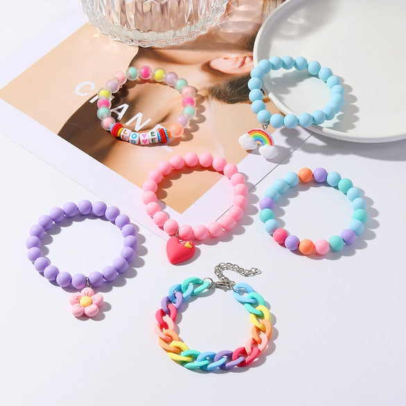 Children's Plastic Resin Beaded Heart Shaped Cartoon Style Electroplated Diy Bracelet Jewelry Accessories