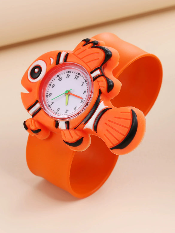 Children's Plastic Rubber Watch Fashion Creative Round Dial Cartoon Pattern Quartz Watch