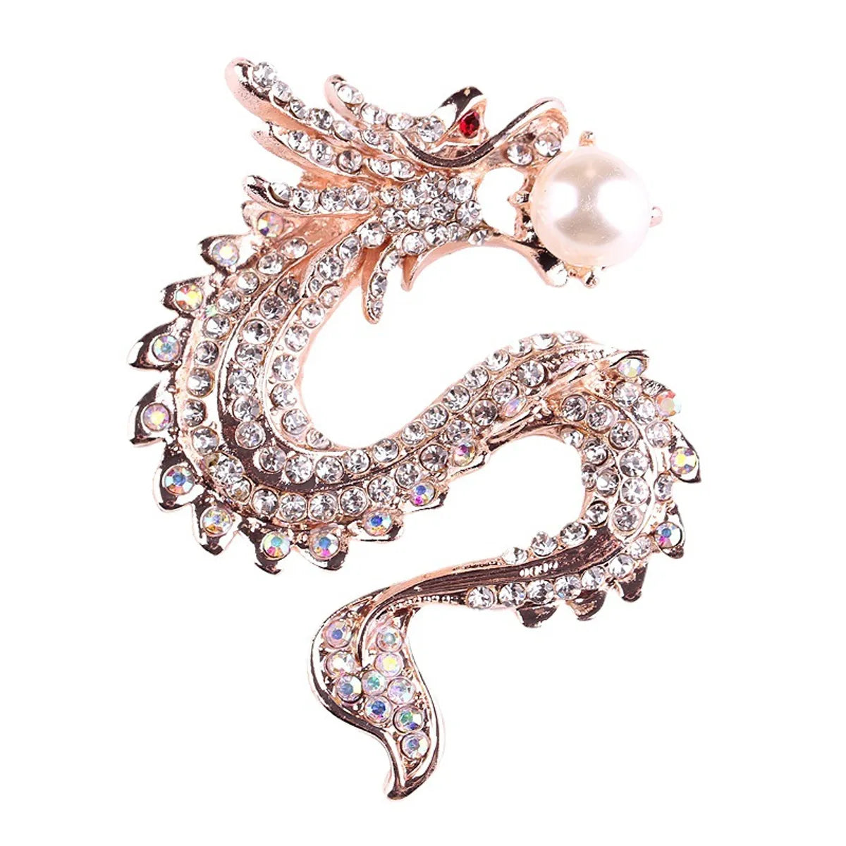 Chinoiserie Animal Alloy Plating Metal Inlay Artificial Pearls Zircon Unisex Brooches