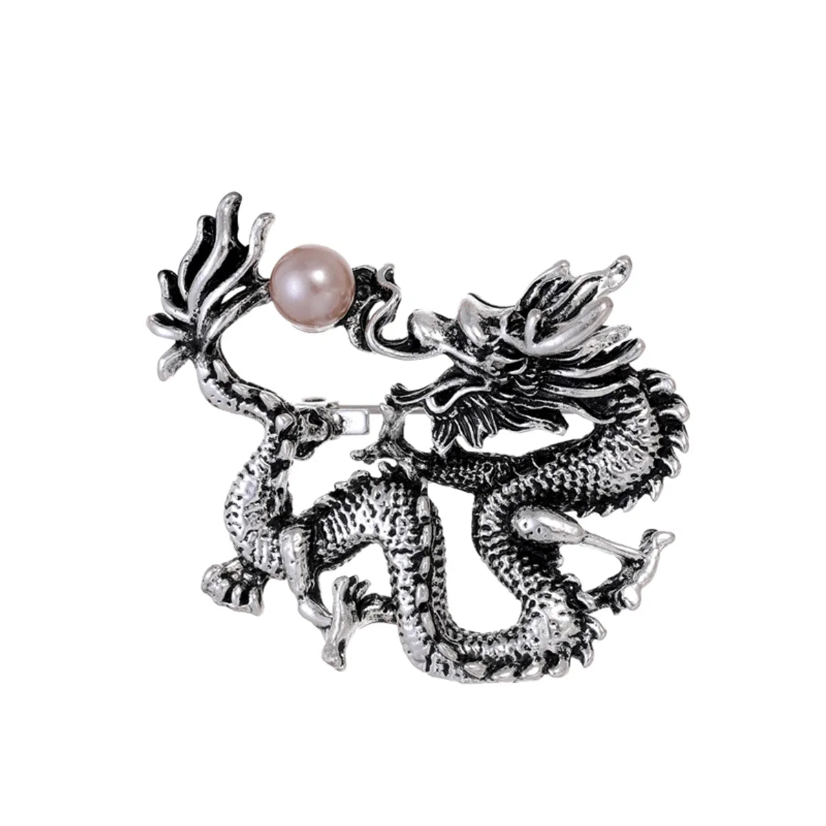 Chinoiserie Animal Dragon Alloy Inlay Rhinestones Pearl Adults Unisex Corsage Brooches Collar Pin