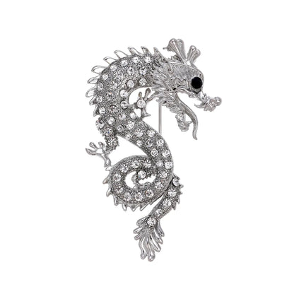 Chinoiserie Animal Dragon Alloy Inlay Rhinestones Pearl Adults Unisex Corsage Brooches Collar Pin