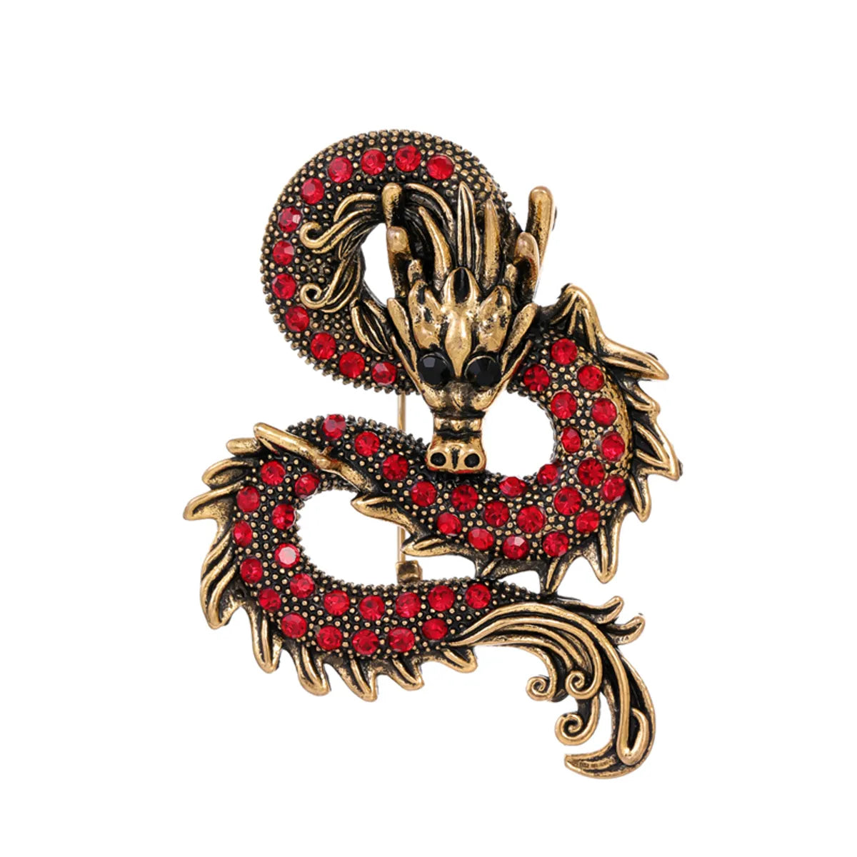 Chinoiserie Animal Dragon Alloy Inlay Rhinestones Pearl Adults Unisex Corsage Brooches Collar Pin