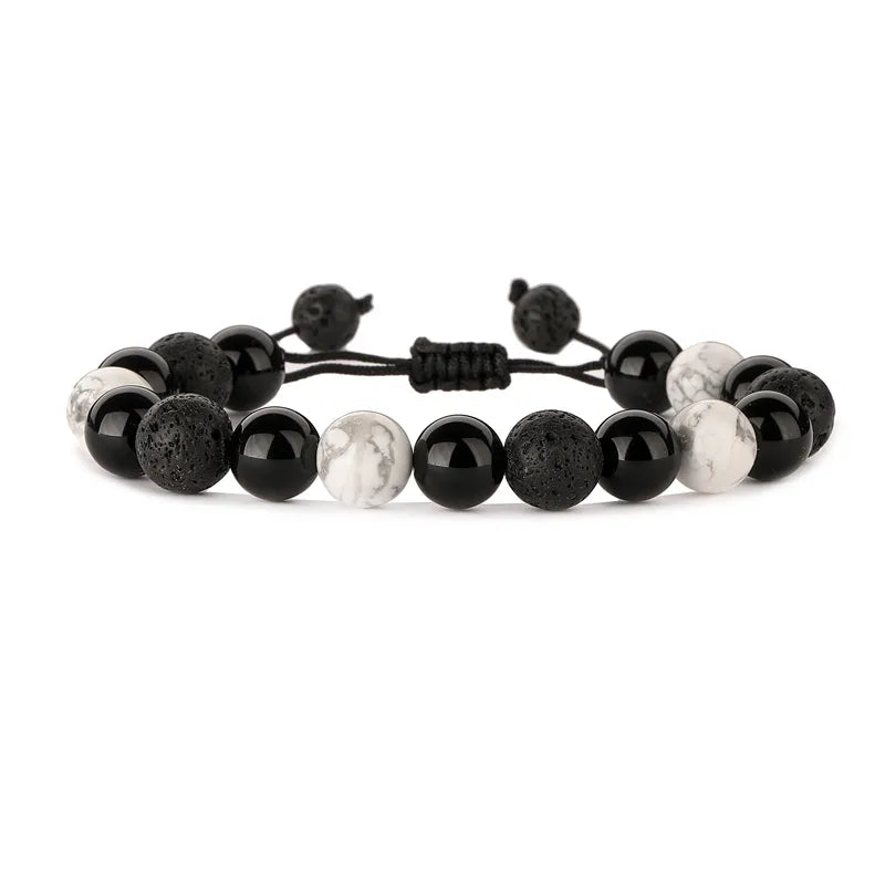 Chinoiserie Basic Classic Style Round Natural Stone Beaded Unisex Bracelets