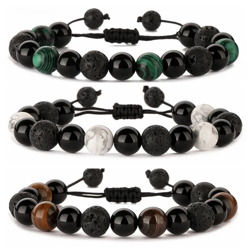 Chinoiserie Basic Classic Style Round Natural Stone Beaded Unisex Bracelets