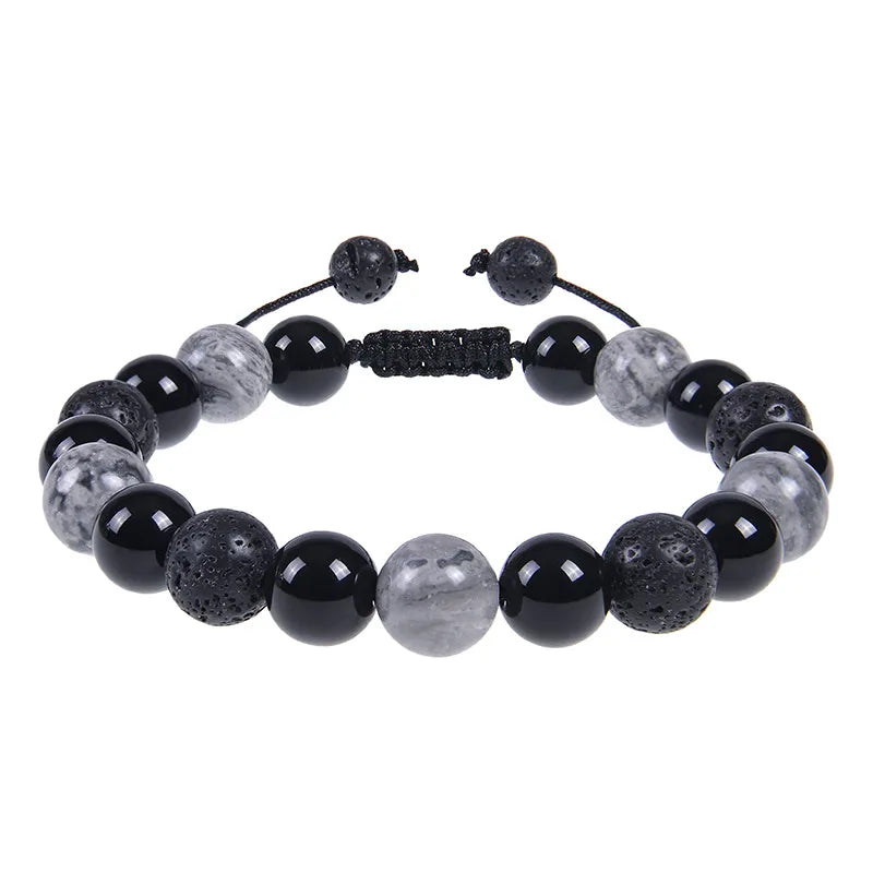 Chinoiserie Basic Classic Style Round Natural Stone Beaded Unisex Bracelets