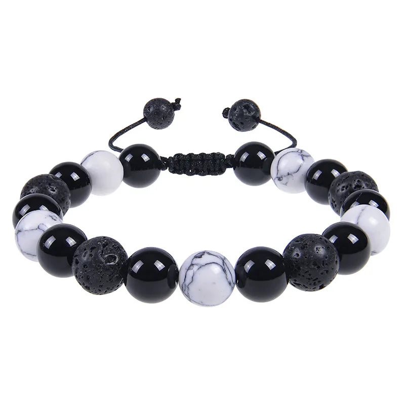 Chinoiserie Basic Classic Style Round Natural Stone Beaded Unisex Bracelets