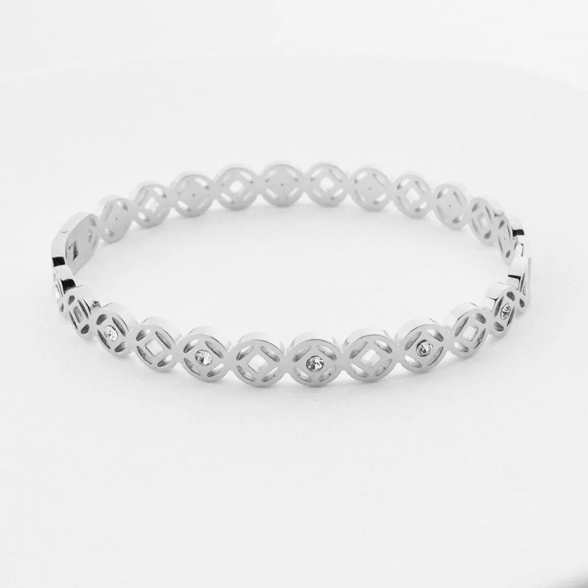 Chinoiserie Coin Titanium Steel Inlay Artificial Diamond Bangle