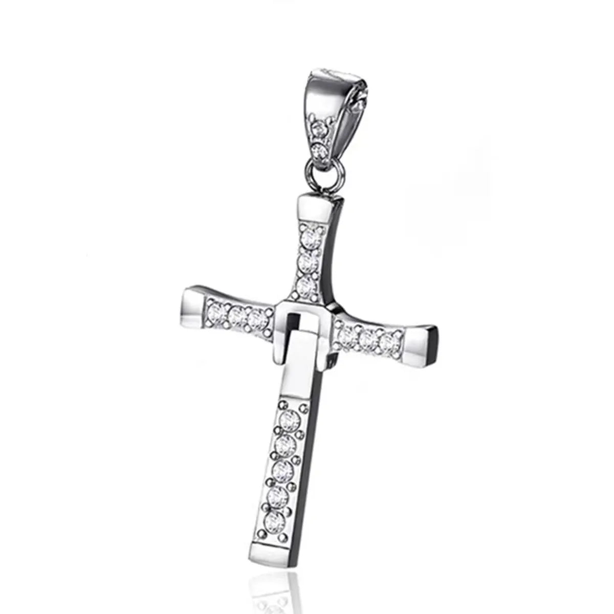 Chinoiserie Cross Copper Plating Zircon Unisex Pendant Necklace