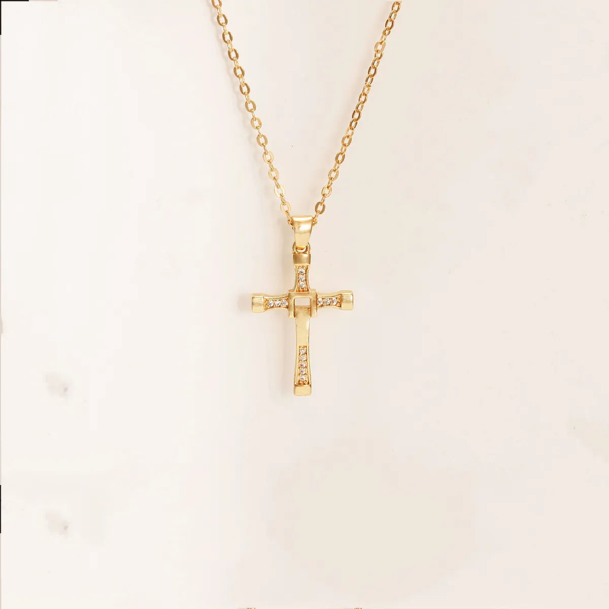 Chinoiserie Cross Copper Plating Zircon Unisex Pendant Necklace