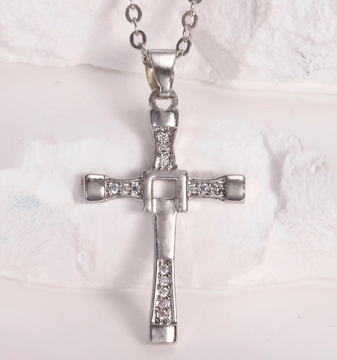 Chinoiserie Cross Copper Plating Zircon Unisex Pendant Necklace