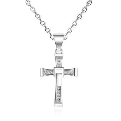 Chinoiserie Cross Copper Plating Zircon Unisex Pendant Necklace