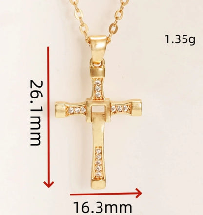 Chinoiserie Cross Copper Plating Zircon Unisex Pendant Necklace