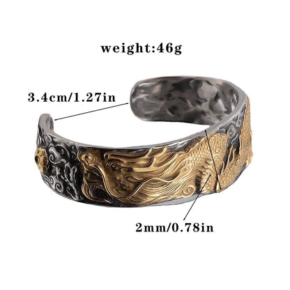 Chinoiserie Dragon 304 Stainless Steel Plating Carving Gold Plated Men'S Bangle