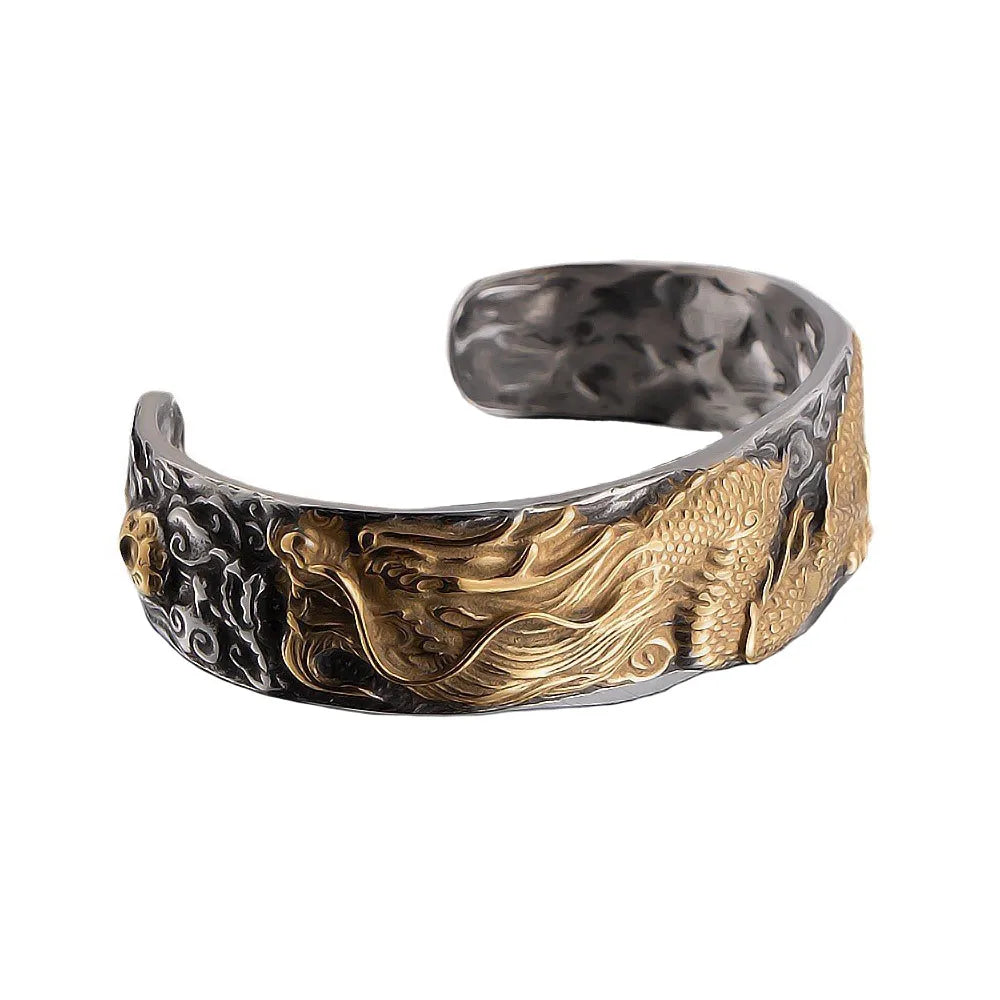 Chinoiserie Dragon 304 Stainless Steel Plating Carving Gold Plated Men'S Bangle