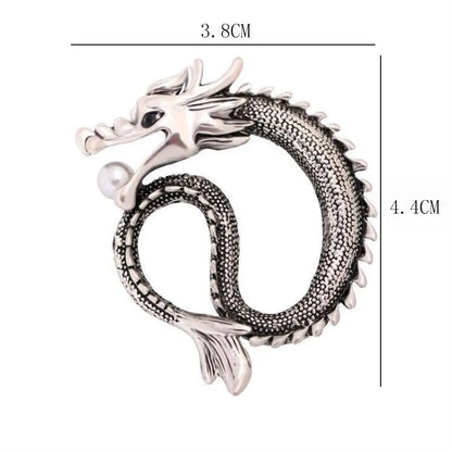 Chinoiserie Dragon Alloy Inlay Artificial Pearls Unisex Brooches