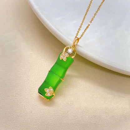 Chinoiserie Elegant Geometric Sterling Silver Plating Inlay Natural Chalcedony Pendant Necklace