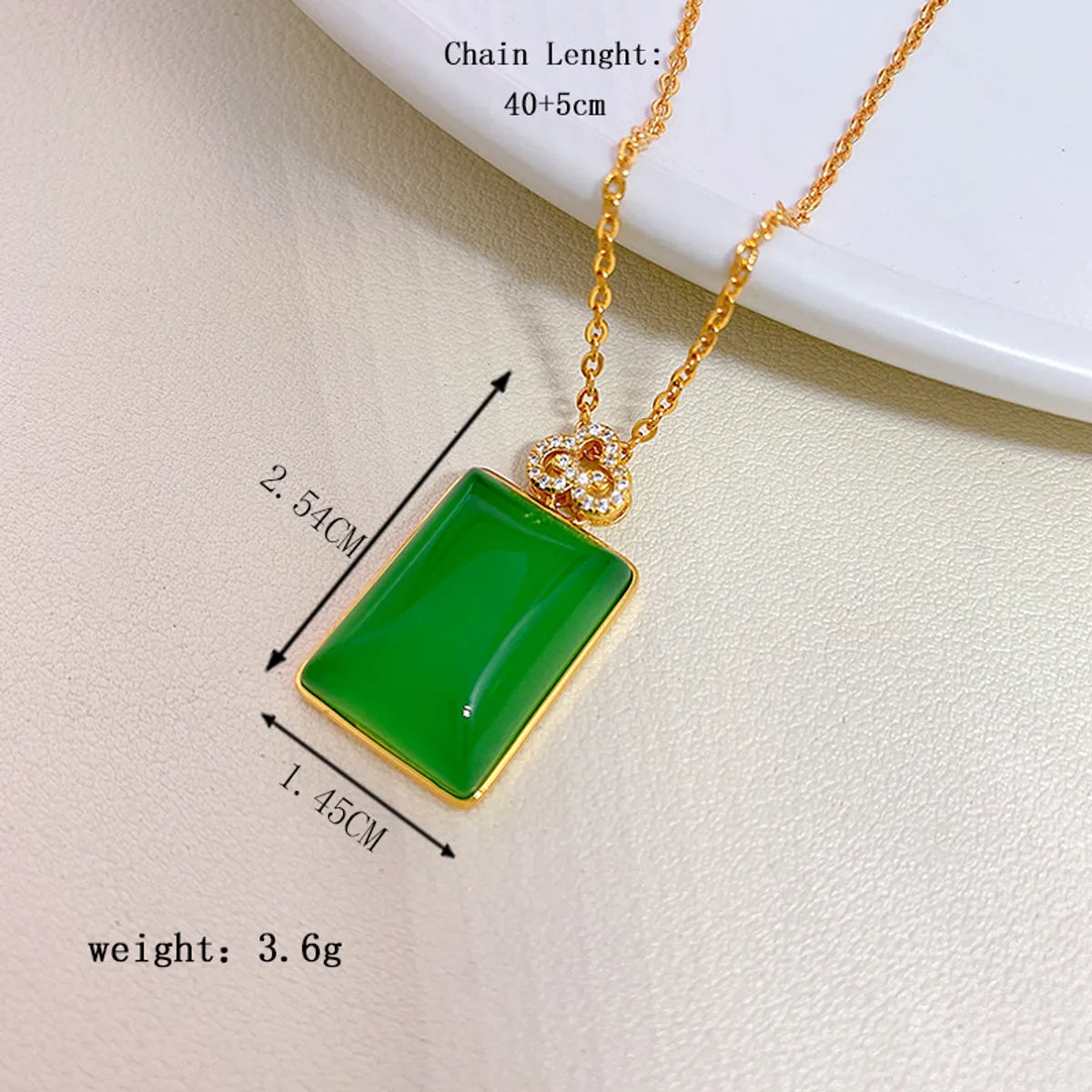 Chinoiserie Elegant Geometric Sterling Silver Plating Inlay Natural Chalcedony Pendant Necklace