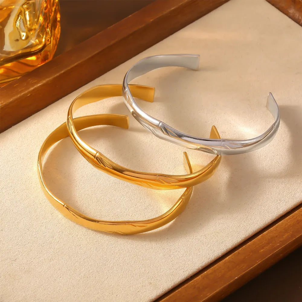 Chinoiserie Elegant Simple Style Bamboo 304 Stainless Steel 18K Gold Plated Bangle In Bulk