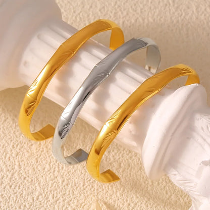 Chinoiserie Elegant Simple Style Bamboo 304 Stainless Steel 18K Gold Plated Bangle In Bulk