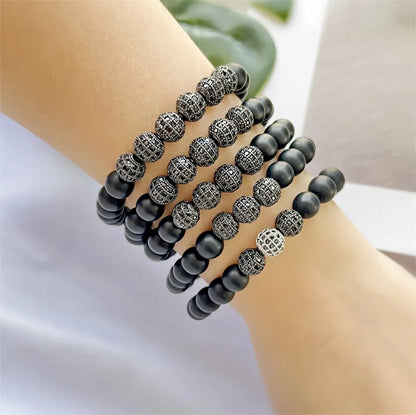 Chinoiserie Ethnic Style Classic Style Round Natural Stone Copper Beaded Inlay Zircon Unisex Bracelets