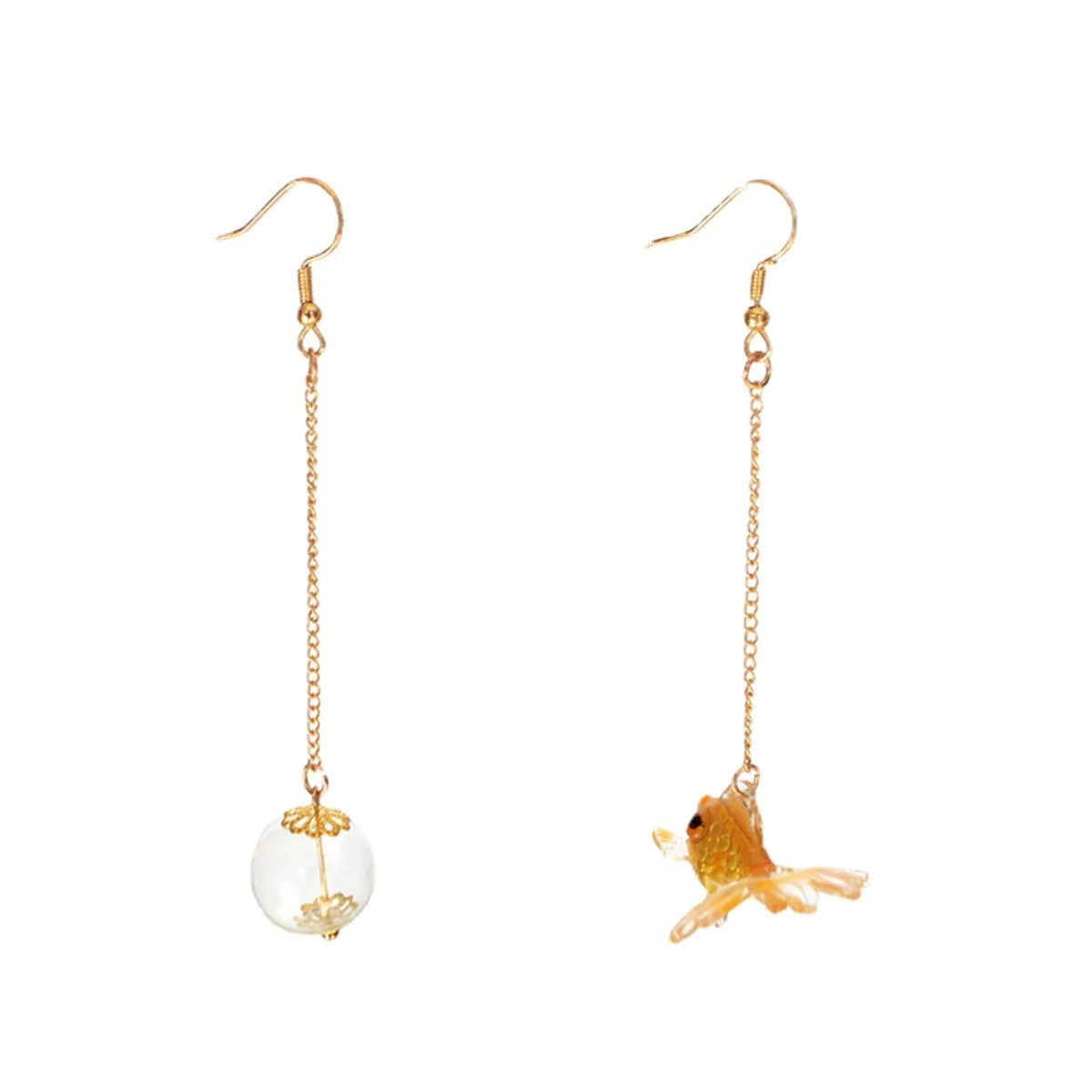 Chinoiserie Fish Resin Asymmetrical Women's Drop Earrings 1 Pair