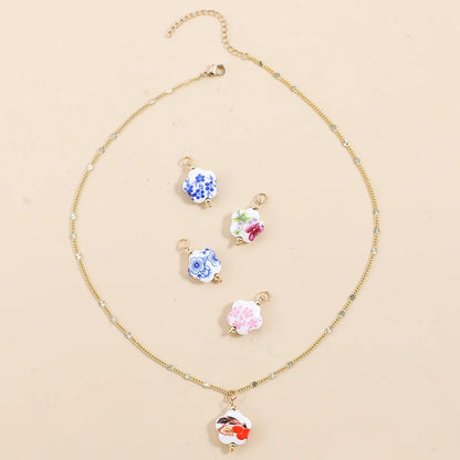 Chinoiserie Flower Alloy Plating Women'S Pendant Necklace 1 Set