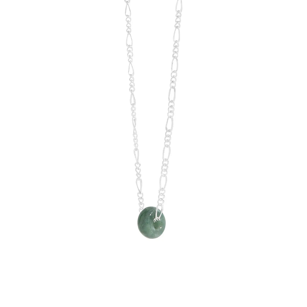 Chinoiserie Geometric Sterling Silver Inlay Jade Necklace