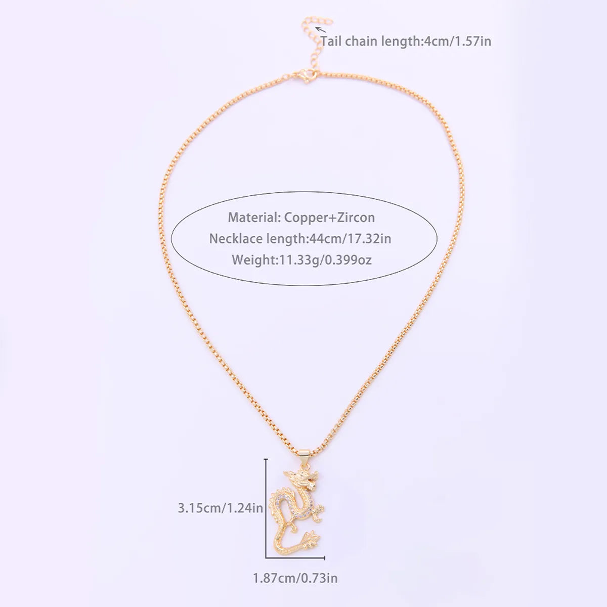 Chinoiserie Hip-hop Cool Style Dragon Copper Plating Inlay Zircon 18k Gold Plated Unisex Pendant Necklace