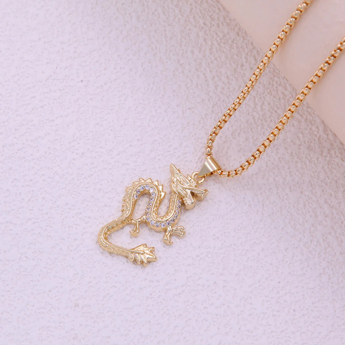 Chinoiserie Hip-hop Cool Style Dragon Copper Plating Inlay Zircon 18k Gold Plated Unisex Pendant Necklace