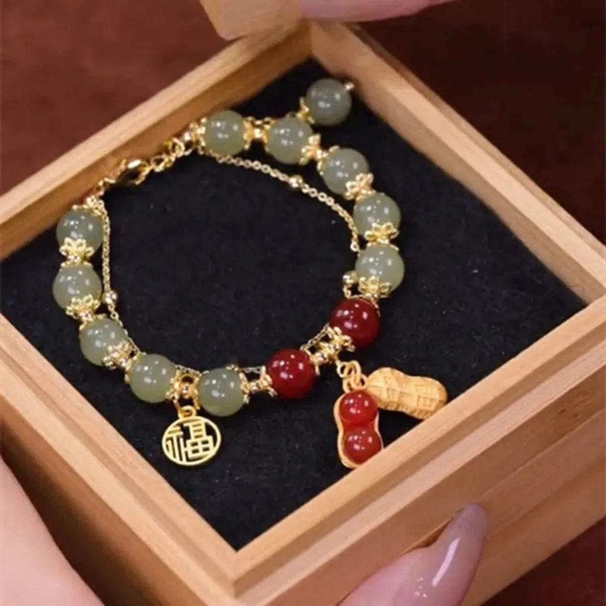 Chinoiserie Leaf Flower Peanut Glass Beaded Women'S Bracelets