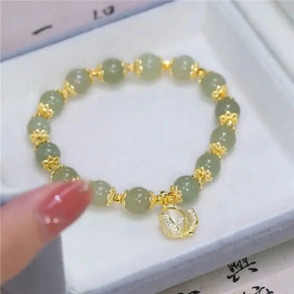 Chinoiserie Leaf Flower Peanut Glass Beaded Women'S Bracelets