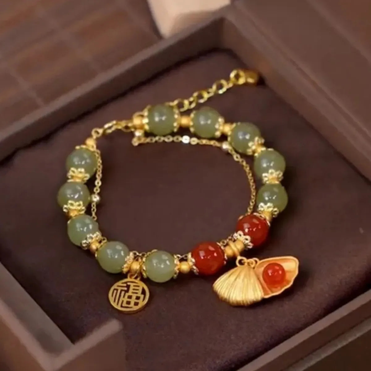 Chinoiserie Leaf Flower Peanut Glass Beaded Women'S Bracelets