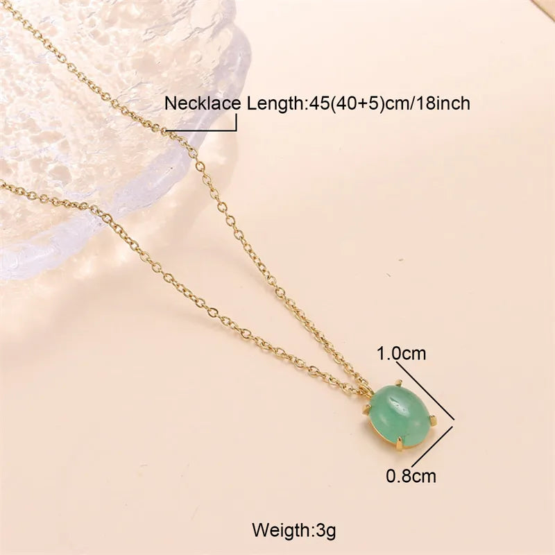 Wholesale Jewelry Chinoiserie Oval 304 Stainless Steel Jade Inlay Pendant Necklace