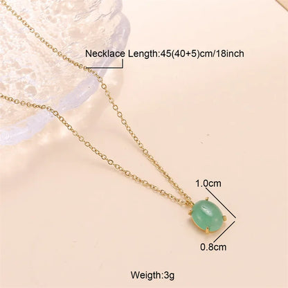 Wholesale Jewelry Chinoiserie Oval 304 Stainless Steel Jade Inlay Pendant Necklace