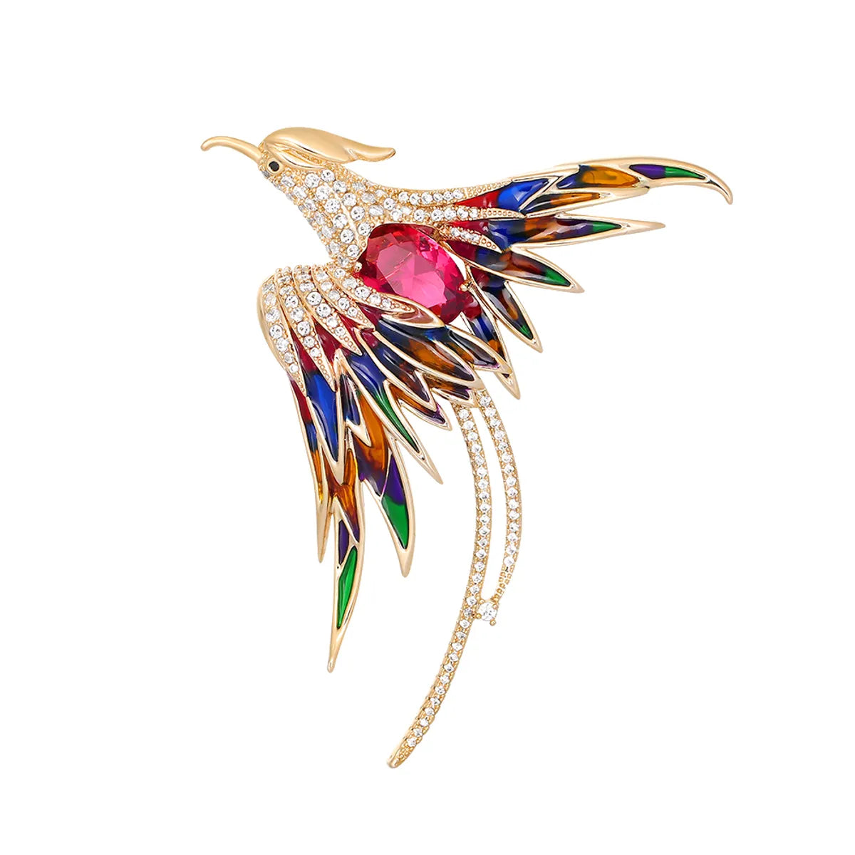 Chinoiserie Phoenix Alloy Inlay Rhinestones Unisex Brooches