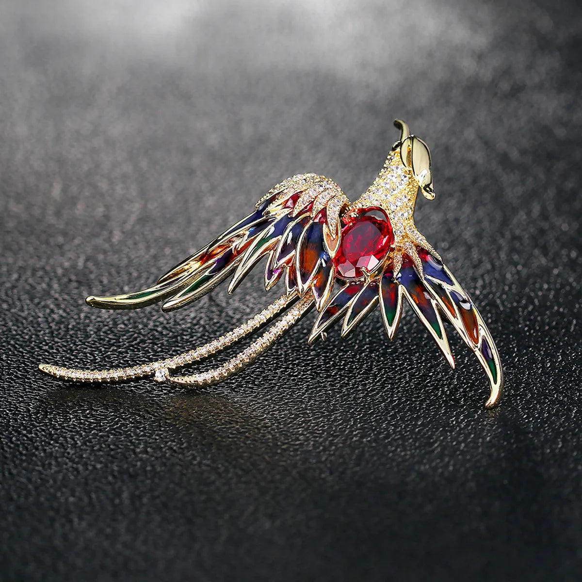 Chinoiserie Phoenix Alloy Inlay Rhinestones Unisex Brooches