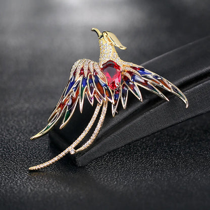 Chinoiserie Phoenix Alloy Inlay Rhinestones Unisex Brooches