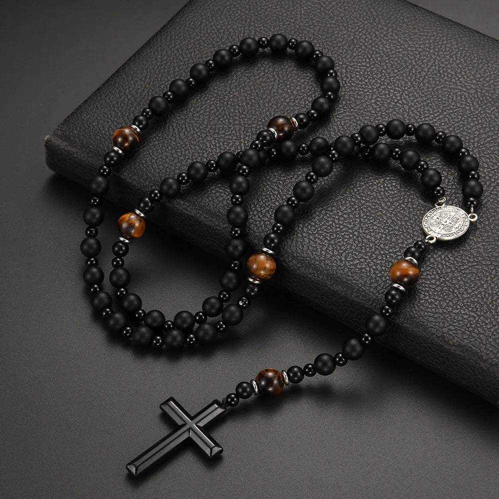 Chinoiserie Retro Ethnic Style Geometric Cross Natural Stone Men'S Pendant Necklace