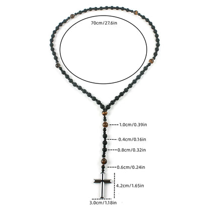 Chinoiserie Retro Ethnic Style Geometric Cross Natural Stone Men'S Pendant Necklace