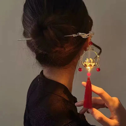 Chinoiserie Retro Geometric Alloy Tassel Hairpin